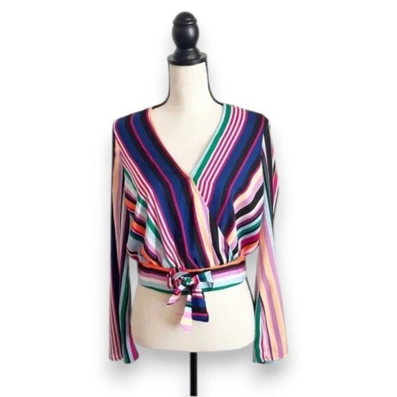 Express Colorful Striped Tie-Front Blouse - Picture 3 of 11